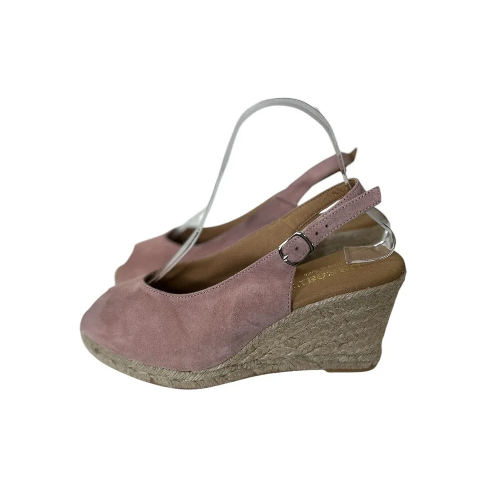 Paseart Pink Suede Peep Toe Espadrille Wedges Size EU- 38 US-7.5